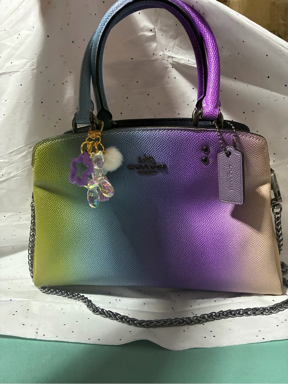 Coach Gradient Leather Satchel - Purple, Blue, Green, Yellow